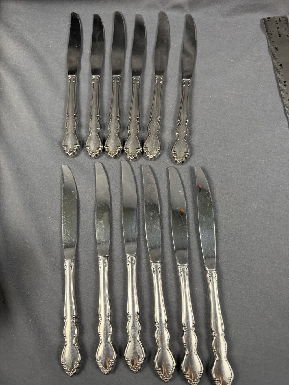 Oneida Dover Dinner Knives Set of 12 18/10 Stainless Steel Floral Scroll